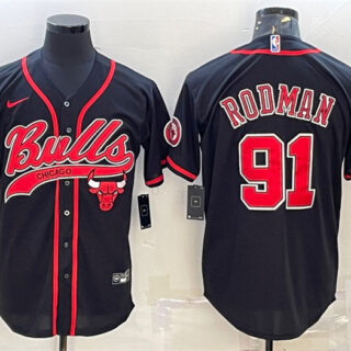 Men's Chicago Bulls #91 Dennis Rodman Black Cool Base Stitched Baseball JerseyS