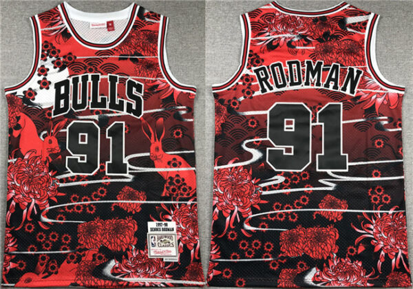 Men's Chicago Bulls #91 Dennis Rodman Black Red Stitched Jersey
