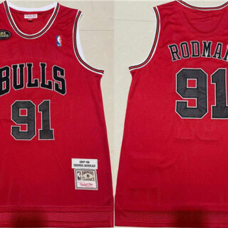 Men's Chicago Bulls #91 Dennis Rodman Red 1997-98 Throwback Stitched Jersey