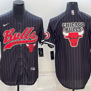 Men's Chicago Bulls Black Team Big Logo Cool Base Stitched Baseball Jersey