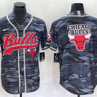 Men's Chicago Bulls Gray Camo Team Big Logo Cool Base Stitched Baseball Jersey