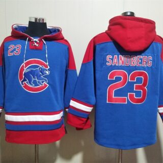 Men's Chicago Cubs #23 Ryne Sandberg Royal Red Ageless Must-Have Lace-Up Pullover Hoodie