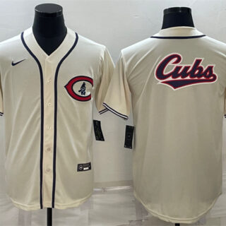 Men's Chicago Cubs Cream Team Big Logo Cool Base Stitched Jersey