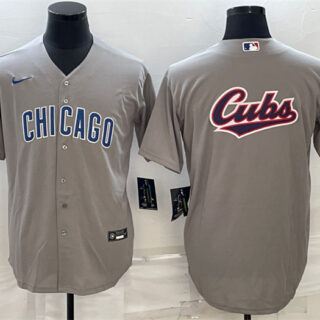 Men's Chicago Cubs Grey Team Big Logo Cool Base Stitched Jersey