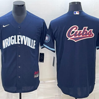 Men's Chicago Cubs Navy Team Big Logo Cool Base Stitched Jersey