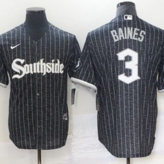 Men's Chicago White Sox #3 Harold Baines Black 2021 City Connect Stitched MLB Cool Base Nike Jersey