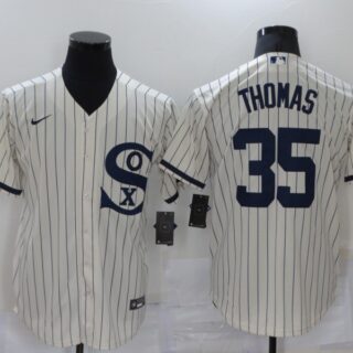 Men's Chicago White Sox #35 Frank Thomas 2021 Cream Navy Field of Dreams Name Flex Base Stitched Jersey
