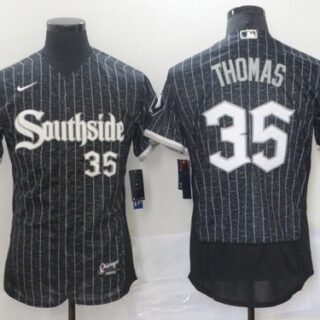 Men's Chicago White Sox #35 Frank Thomas Black 2021 City Connect Stitched MLB Flex Base Nike Jersey