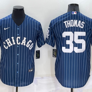 Men's Chicago White Sox #35 Frank Thomas Navy Cool Base Stitched Jersey