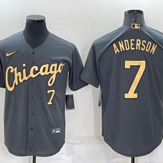 Men's Chicago White Sox #7 Tim Anderson 2022 All-Star Charcoal Cool Base Stitched Baseball Jersey
