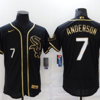 Men's Chicago White Sox #7 Tim Anderson Black 2021 Golden Edition Stitched Flex Base Nike Jersey