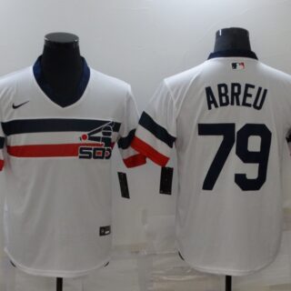 Men's Chicago White Sox #79 Jose Abreu White Throwback Cool Base Nike Jersey