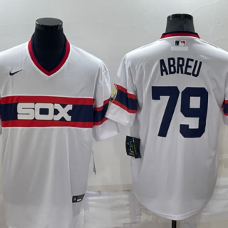 Men's Chicago White Sox #79 Jose Abreu White Throwback Cool Base Stitched Jersey