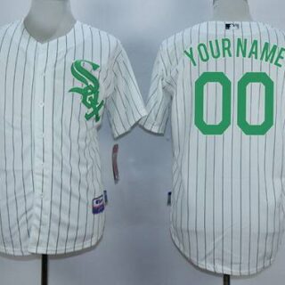 Men's Chicago White Sox Customized White With Green Pinstripe Jersey