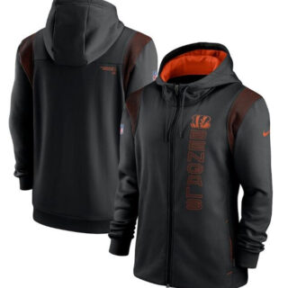 Men's Cincinnati Bengals 2021 Black Sideline Team Performance Full-Zip Hoodie
