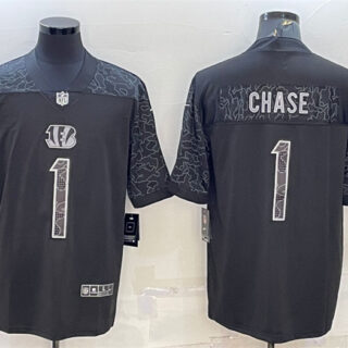 Men's Cincinnati Bengals #1 Ja'Marr Chase Black Reflective Limited Stitched Football Jersey