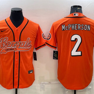 Men's Cincinnati Bengals #2 Evan McPherson Orange With Patch Cool Base Stitched Baseball Jersey