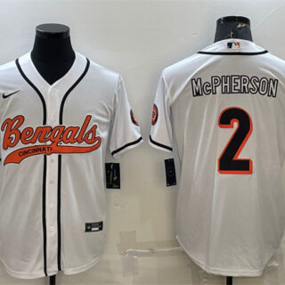 Men's Cincinnati Bengals #2 Evan McPherson White With Patch Cool Base Stitched Baseball Jersey