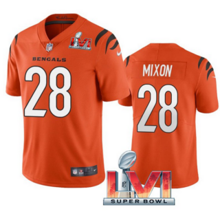Men's Cincinnati Bengals #28 Joe Mixon 2022 Orange Super Bowl LVI Vapor Limited Stitched Jersey