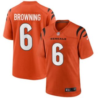 Men's Cincinnati Bengals #6 Jake Browning Orange Stitched Game Jersey