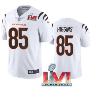 Men's Cincinnati Bengals #85 Tee Higgins 2022 White Super Bowl LVI Vapor Limited Stitched Jersey