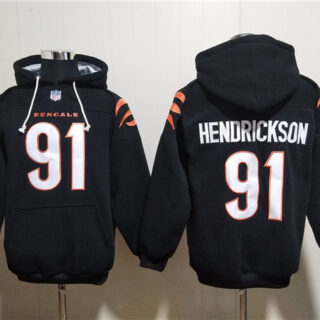 Men's Cincinnati Bengals #91 Trey Hendrickson Black Pullover Hoodie