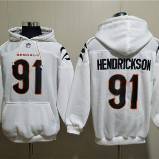 Men's Cincinnati Bengals #91 Trey Hendrickson White Pullover Hoodie