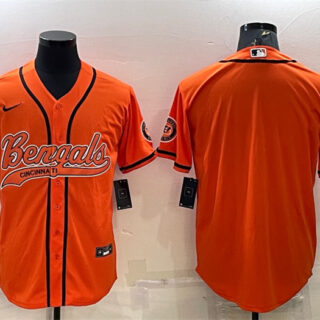 Men's Cincinnati Bengals Blank Orange With Patch Cool Base Stitched Baseball Jersey
