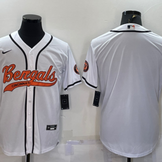 Men's Cincinnati Bengals Blank White With Patch Cool Base Stitched Baseball Jersey