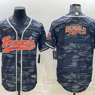 Men's Cincinnati Bengals Grey Camo Team Big Logo With Patch Cool Base Stitched Baseball Jersey