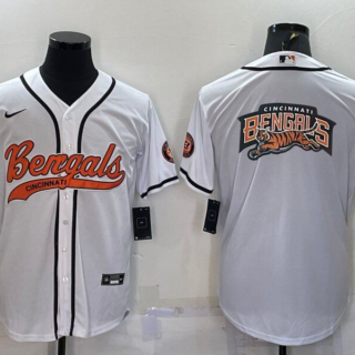Men's Cincinnati Bengals White Team Big Logo With Patch Cool Base Stitched Baseball Jersey