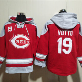 Men's Cincinnati Reds #19 Joey Votto Red Ageless Must-Have Lace-Up Pullover Hoodie