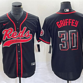 Men's Cincinnati Reds #30 Ken Griffey Jr. Black Cool Base Stitched Baseball Jersey