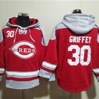 Men's Cincinnati Reds #30 Ken Griffey Jr. Red Ageless Must-Have Lace-Up Pullover Hoodie