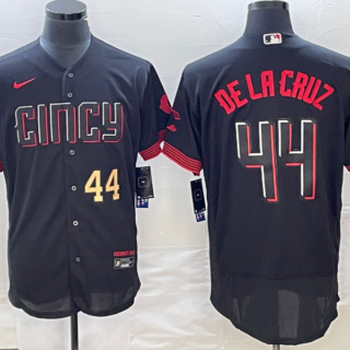 Men's Cincinnati Reds #44 Elly De La Cruz Number Black 2023 City Connect Cool Base Stitched Jersey