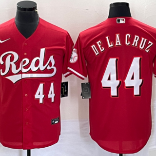 Men's Cincinnati Reds #44 Elly De La Cruz Number Red Cool Base Stitched Baseball Jersey 1