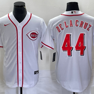 Men's Cincinnati Reds #44 Elly De La Cruz Number White Cool Base Stitched Baseball Jersey 1