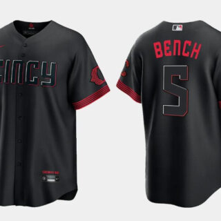 Men's Cincinnati Reds #5 Johnny Bench Black 2023 City Connect Cool Base Stitched Baseball Jersey