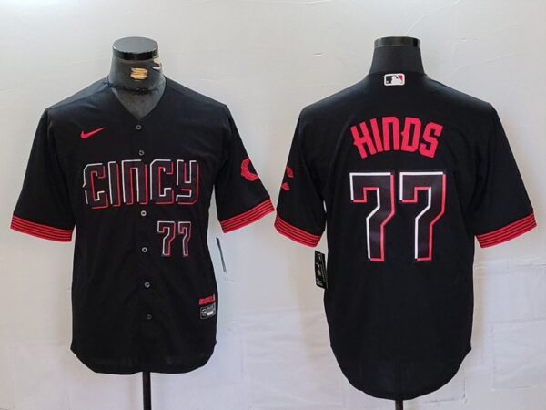 Men's Cincinnati Reds #77 Rece Hinds Black 2023 City Connect Stitched Baseball Jerseys