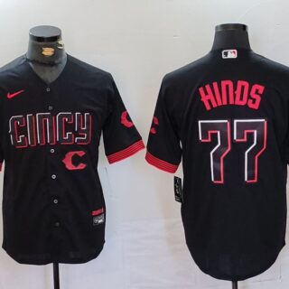 Men's Cincinnati Reds #77 Rece Hinds Black 2023 City Connect Stitched Baseball Jerseys