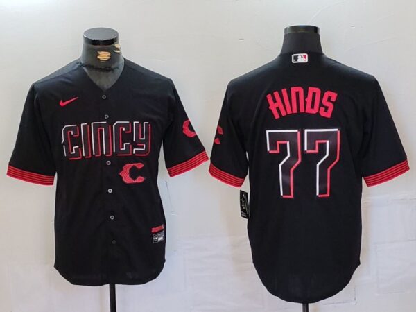 Men's Cincinnati Reds #77 Rece Hinds Black 2023 City Connect Stitched Baseball Jerseys
