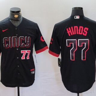 Men's Cincinnati Reds #77 Rece Hinds Black 2023 City Connect Stitched Baseball Jerseys