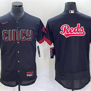 Men's Cincinnati Reds Black 2023 City Connect Big Team Logo Flex Base Stitched Jersey