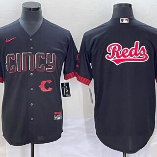 Men's Cincinnati Reds Black Team Big Logo 2023 City Connect Cool Base Stitched Baseball Jersey