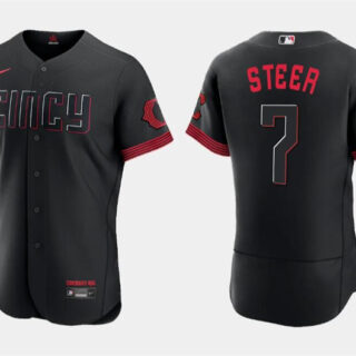 Men's Cincinnati Reds Spencer Steer Black 2023 City Connect Flex Base Stitched Jersey
