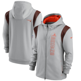 Men's Cleveland Browns 2021 Gray Sideline Team Performance Full-Zip Hoodie