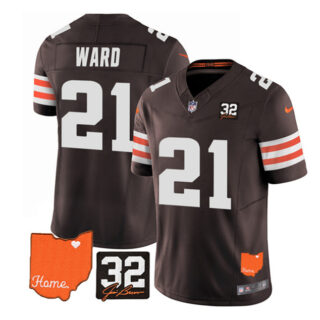 Men's Cleveland Browns #21 Denzel Ward Brown 2023 F.U.S.E. With Jim Brown Memorial Patch Vapor Untouchable Limited Stitched Jersey