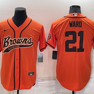 Men's Cleveland Browns #21 Denzel Ward Orange Cool Base Stitched Baseball Jersey