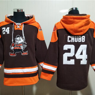 Men's Cleveland Browns #24 Nick Chubb Brown Lace-Up Pullover Hoodie
