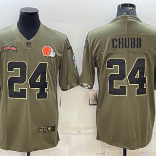 Men's Cleveland Browns #24 Nick Chubb Olive 2022 Salute To Service Limited Stitched Jersey